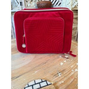 Estee Lauder Red Velvet Zip Cosmetic Makeup Bag Organizer